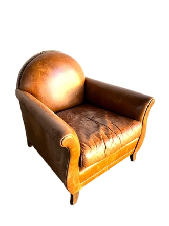Worn Caramel Leather Club Chair