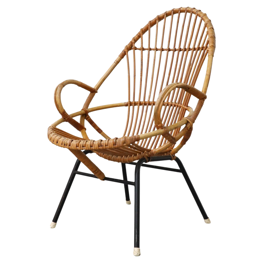 Mid-Century Rohe Noordwolde Bamboo Arm Chair with Decorative Back