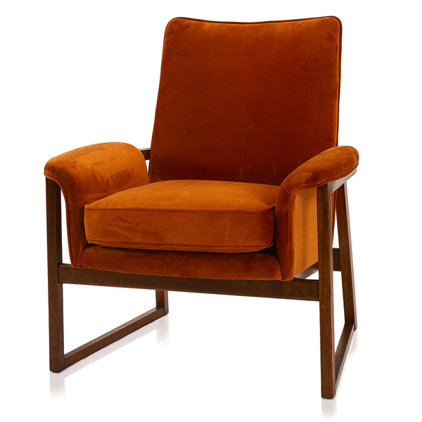 Orange Velvet Wood Frame Armchair