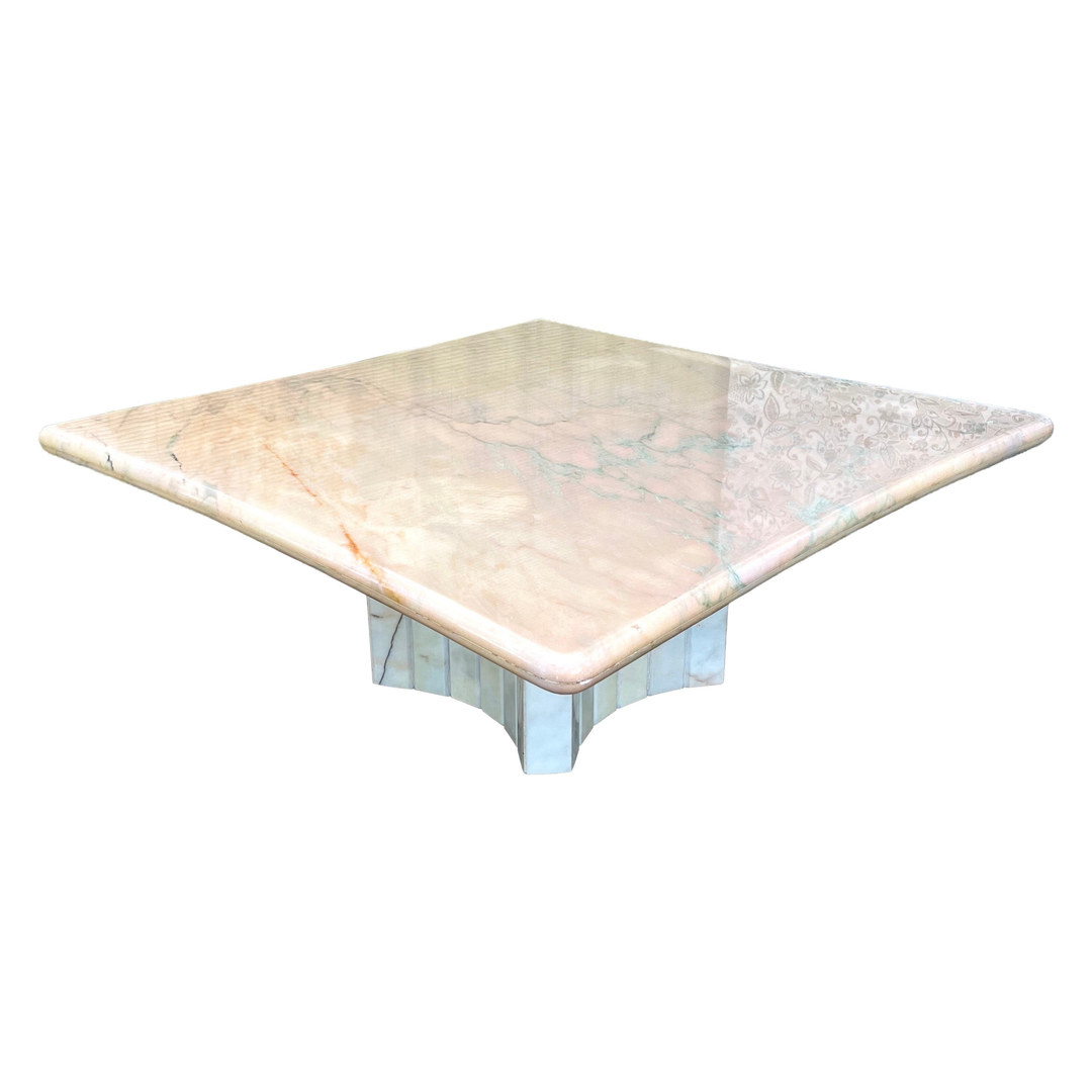 1980s Postmodern Pink Marble Coffee Table
