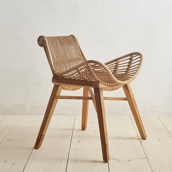 Pole Rattan Chair with Teak Frame