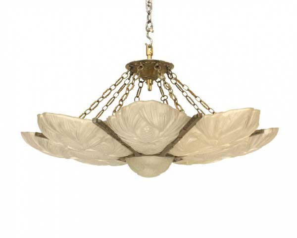 French Art Deco Frosted Glass Floral Chandelier