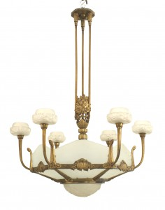 French Art Deco Gilt Bronze Genet & Michon Chandelier
