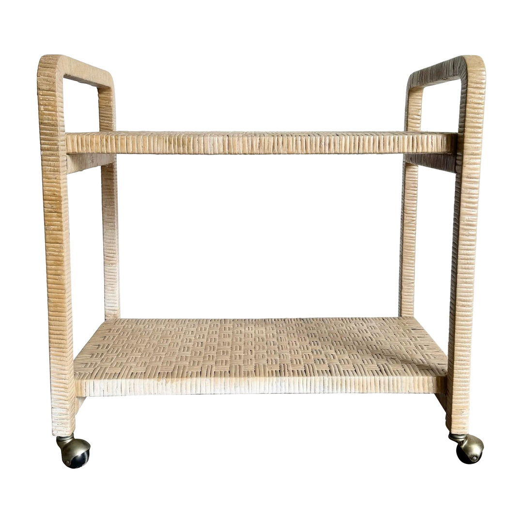 Boho Chic Blonde Woven Wicker Bar/Tea Cart