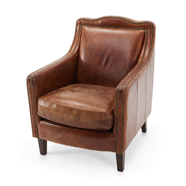 Brown Leather Studded Vintage Arm Chair