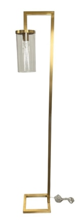 Floor Lamp WITH SHADE; metal, gold finish, lantern glass shade