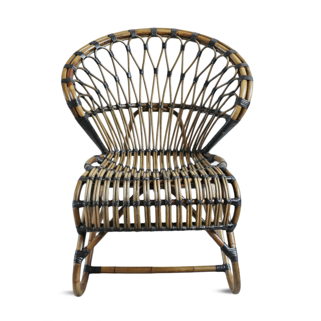 Tea Stain Bamboo & Rattan Side Chair