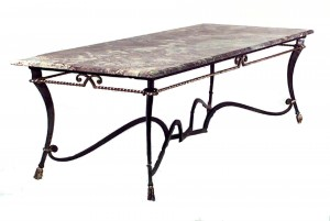 French Poillerat Iron and Gilt Rope Marble Top Center Table