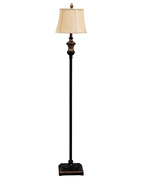 Floor Lamp Base; Black metal, bronze detail, square base