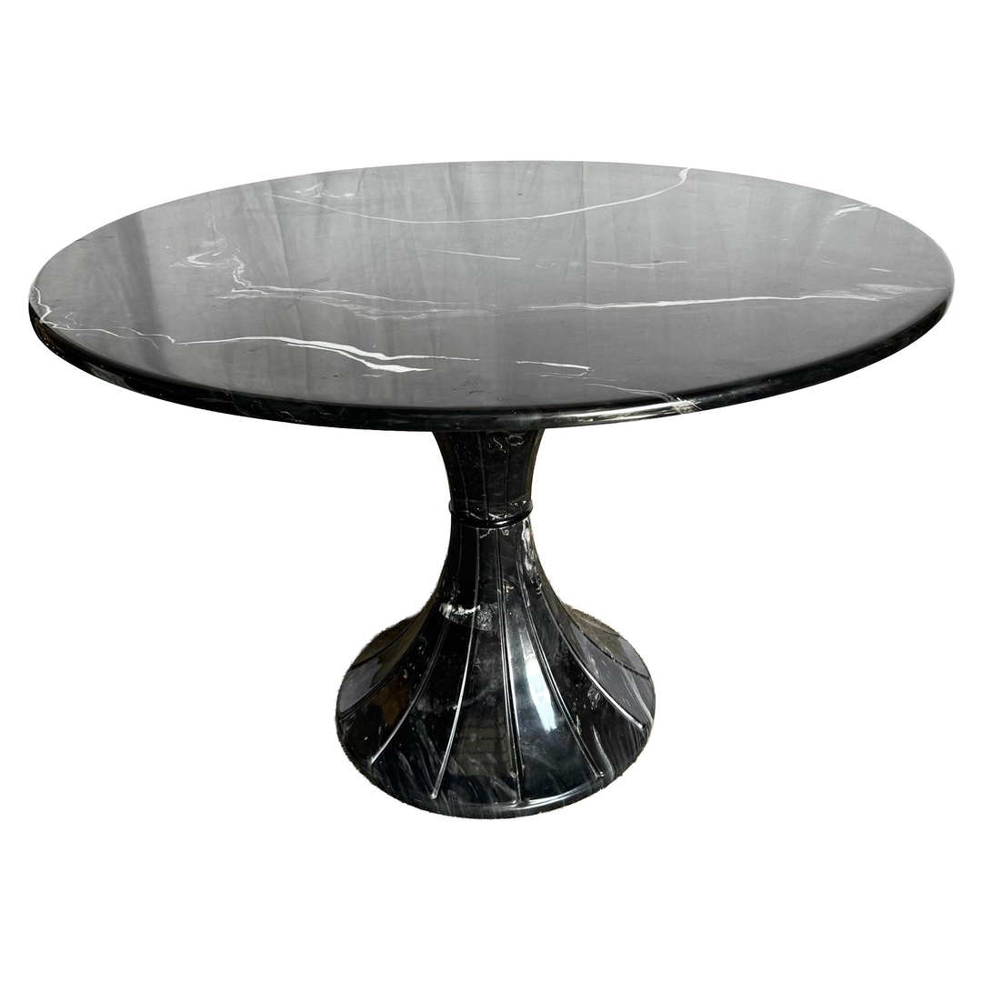 Postmodern Faux Black Marble Swivel Circular Dining Table