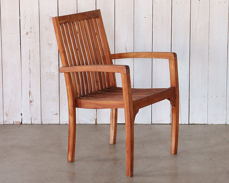Weathered Teak Slatback Arm Chair