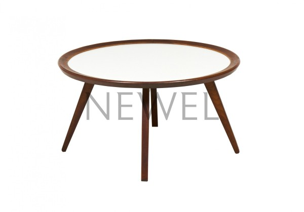 American Mid-Century Circular Walnut and White Laminate Coffee Table