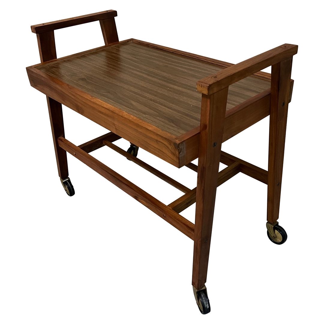 Vintage Mid Century Modern Danish Style Rolling Media Cart. Circa 1960s