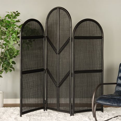 Ebony Rattan 3 Panel Screen - Cleared