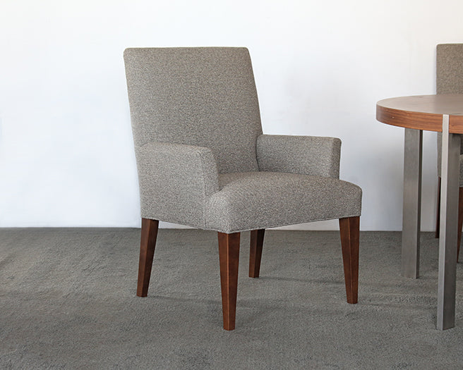 Grey Tweed Armchair with Walnut Legs