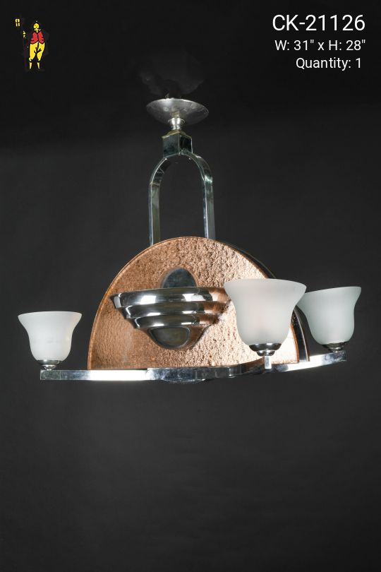 Art Deco Six Light Nickel & Glass Hanging Fixture