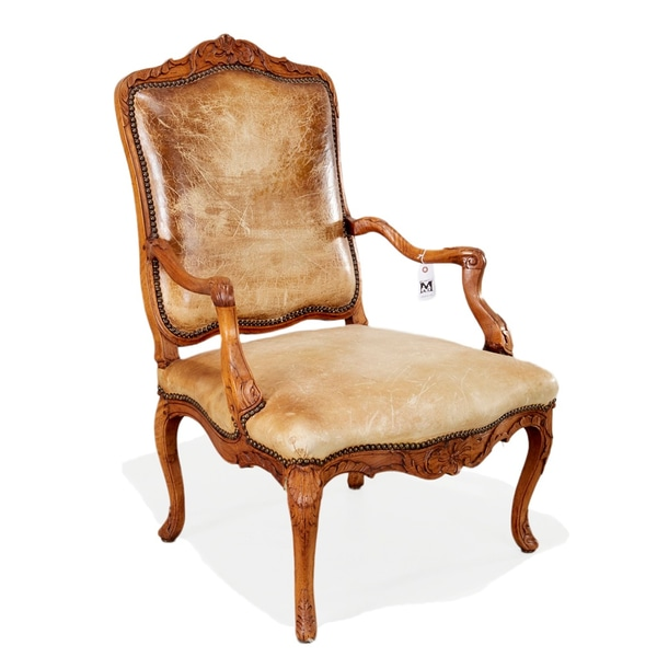Louis XV Leather Upholstered Fauteuil