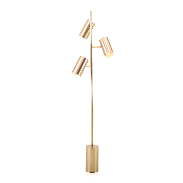 Triple Head Brushed Brass Pole Floor Lamp