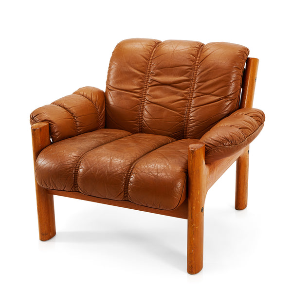 Caramel Leather Channel Tufted Danish Chair