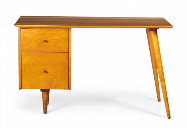 American Mid-Century Refinished Blond Maple Student Desk