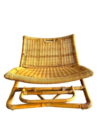 Low Rattan & Bamboo Square Folding Lounge Chair