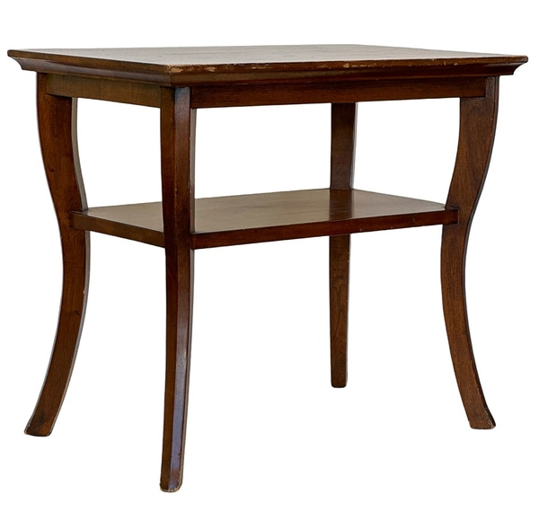Table, Side, Curved Legs dark walnut, bottom shelf CB
