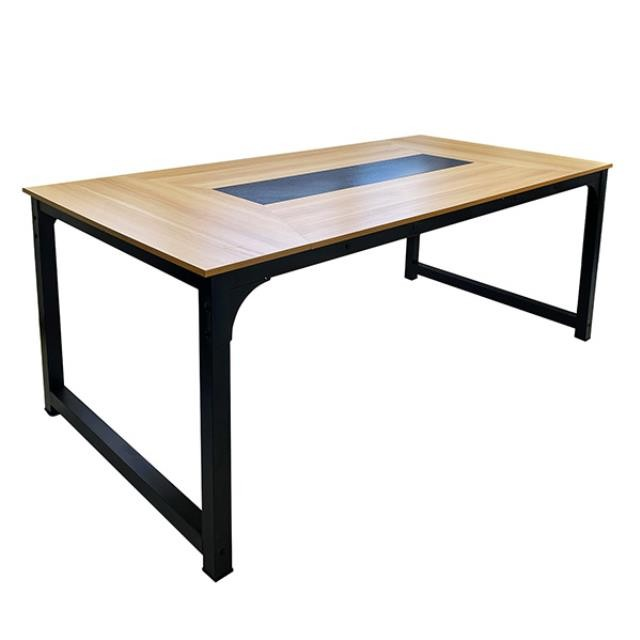 CONFERENCE TABLE-Natural Wood Top w|Solid Black Rectangle in Center & Matte Black Base