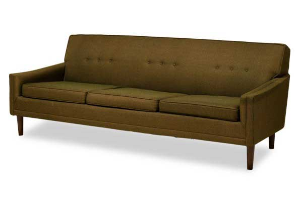 American Mid-Century Greenish Brown Upholstered 3-Seater Sofa