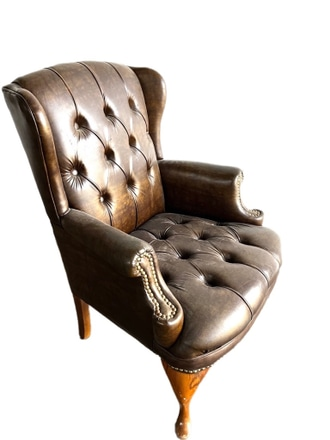 Brown Tufted Worn Naugahyde Wingback Arm Chair
