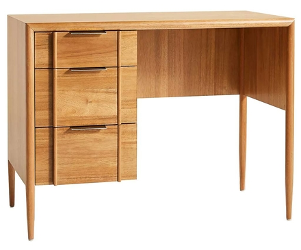 desk; Danish modern, acorn finish with gold trim