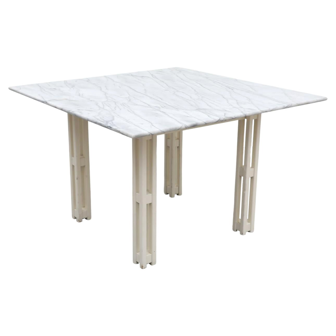 Mid-Century Jean Maneval Style Square White Marble Table with Architectural Base