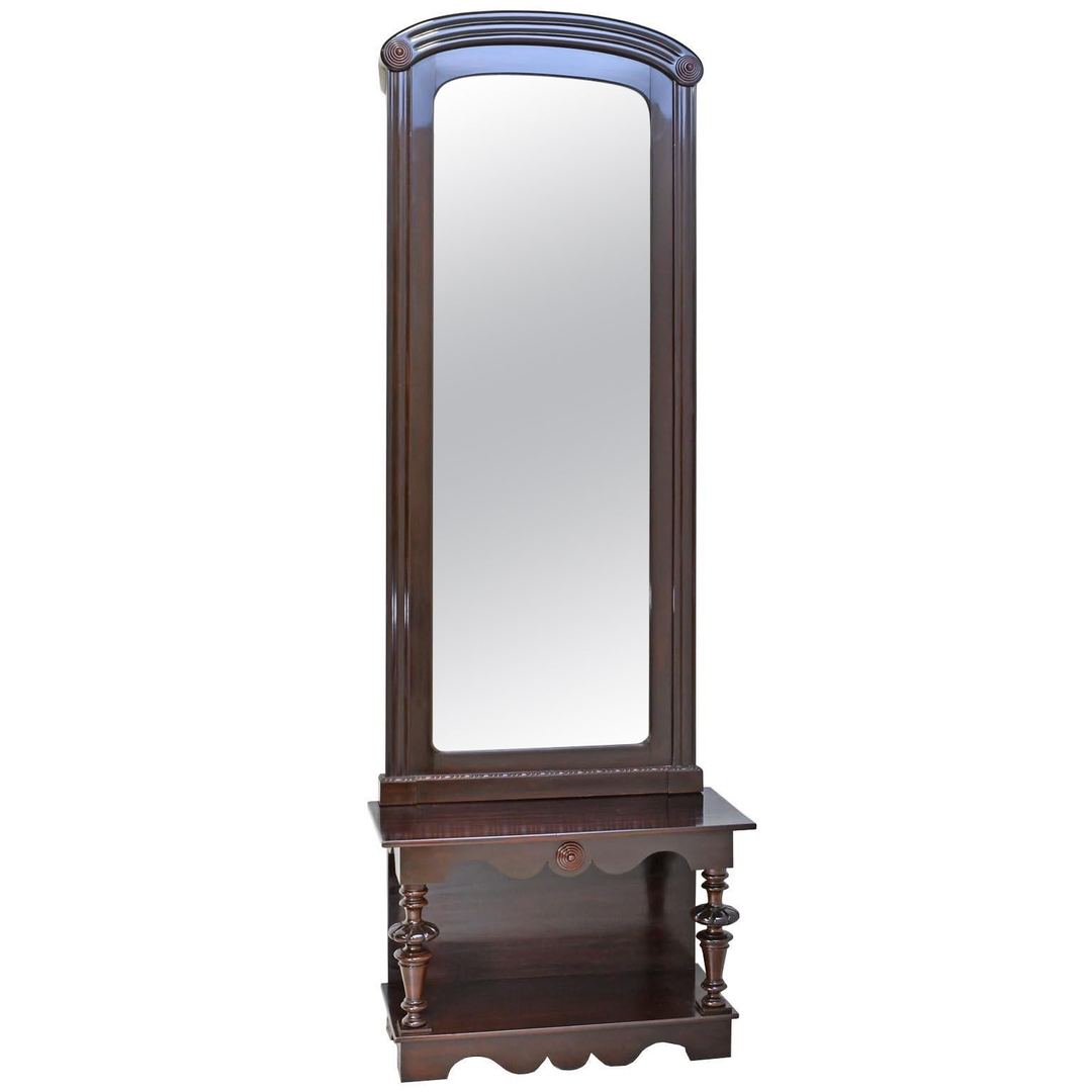 Tall Pier Mirror with Console in Dark Mahogany, Baltic Region, circa 1910