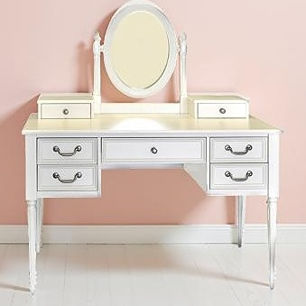 Vanity Desk; White Washed five drawer, tapered legs