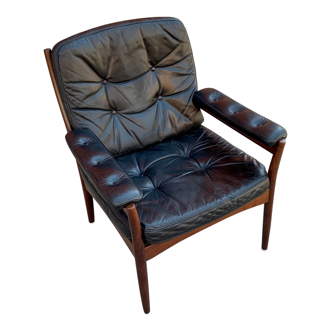 G-Mobel Easy Chair in Black Leather for Göte Möbler, Sweden, 1970s