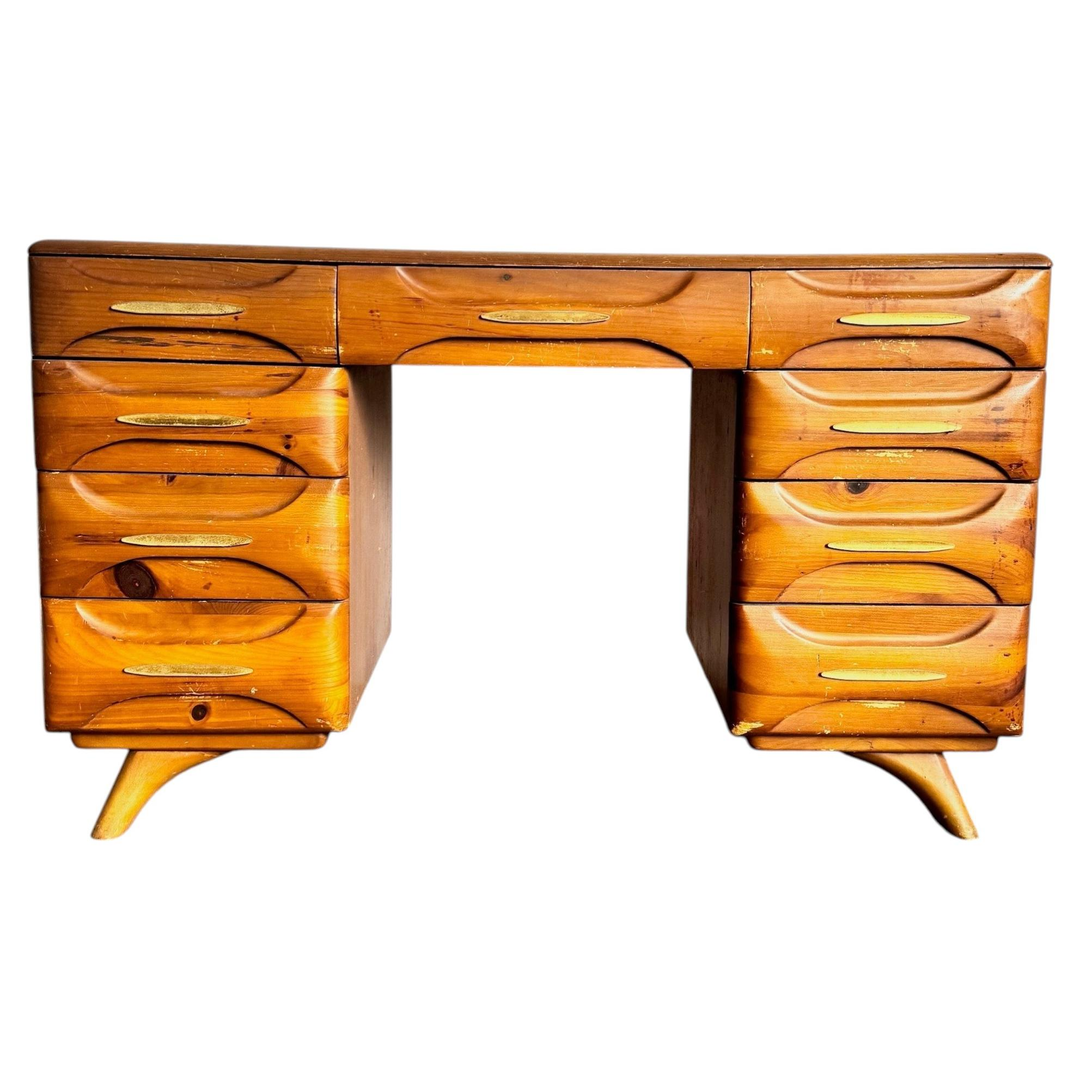 Mid Century Modern Sculptured Pine Desk by Franklin Shockey