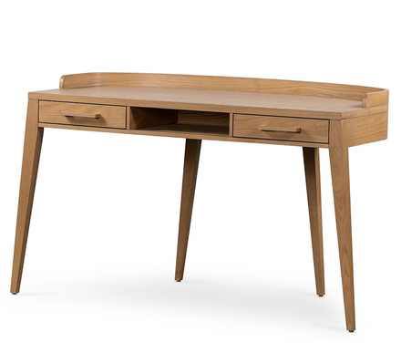 Desk, light-burnished oak, curved back