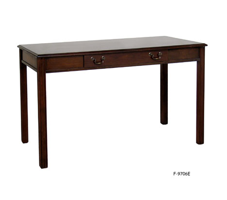 SIDE TABLE: Walnut Chippendale style, w/drawer & brass bail pull, 48" x 22" x 30"H