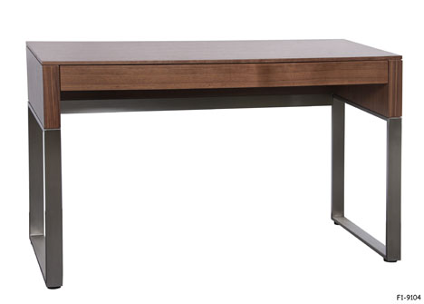 CONSOLE TABLE: "Cascadia" Contemporary, Rectangular, Light Walnut Veneer with Drawer, Satin-Nickel Steel Band Sleigh Base, 47-1/2 X 19 X 29-1/4"H SPECIAL PACKING #721