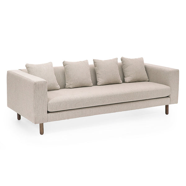 Beige Square Frame Contemporary Sofa with Throw Pillows