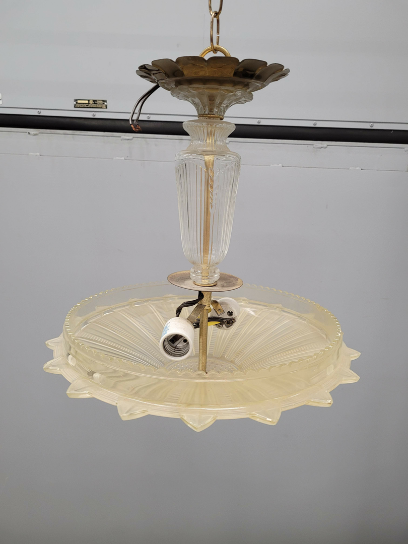 Indoor Hanging Fixture, Vintage, Art Deco Style Pressed Glass, Fixtures, Brass , Indoor Hanging Fixture, Hanging Fixture, Normal Wear And Tear, 15, 15, 15, UNIVERSAL, Glass, Brass Plated, Not Applicable