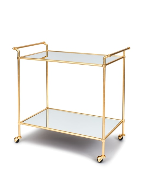 Gold Two-Tier Bar Cart with Glass Shelves