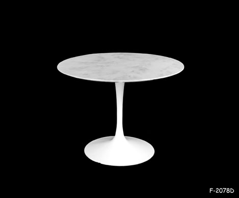 SIDE TABLE: 1950's Modern By Eero Saarinen, Round White Marble Top On White Powder Coated Metal Tulip Pedestal Base, 20"Dia X 18-3/4"H. "Do Not Paint"