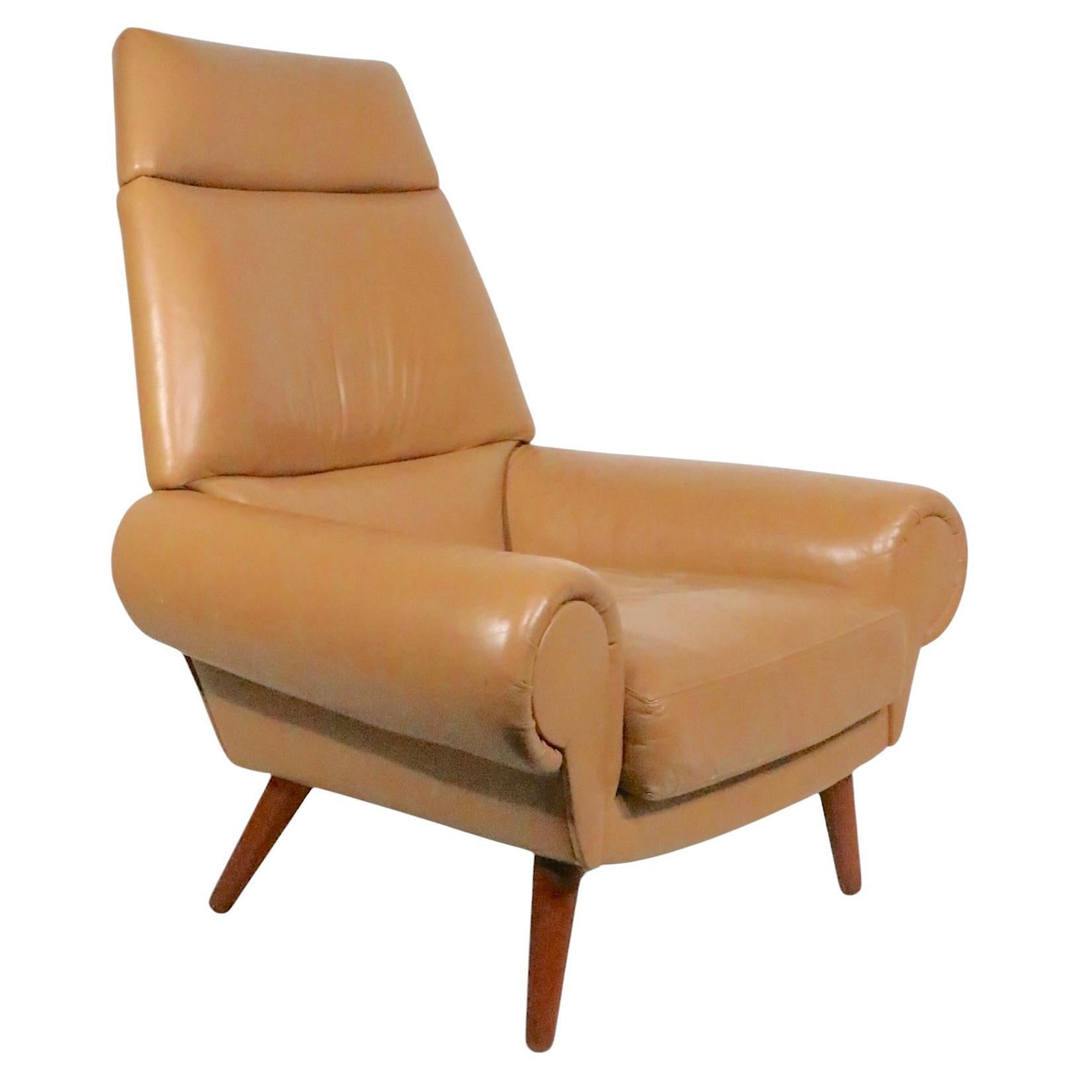 Mid Century Danish Modern Leather Lounge Chair by Kurt Ostervig for Ryesburg