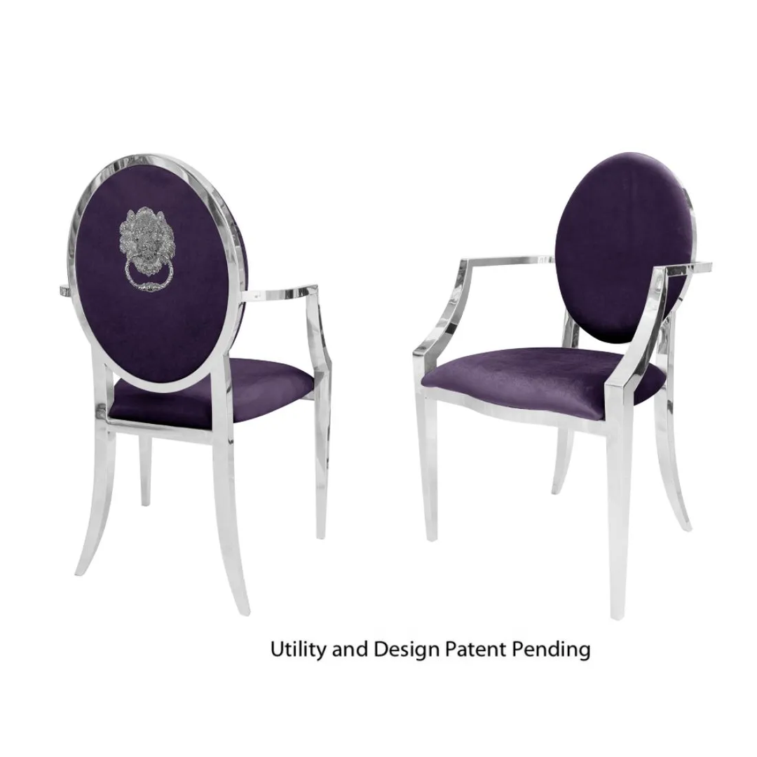 Lion Armchair SIlver Cushion Eggplant