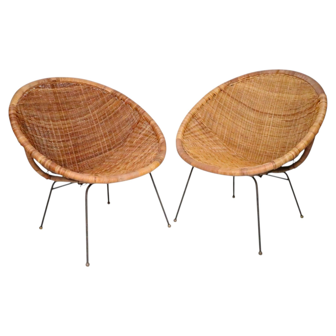 Pr. Mid Century Wicker and Bamboo Chairs by Calif-Asia