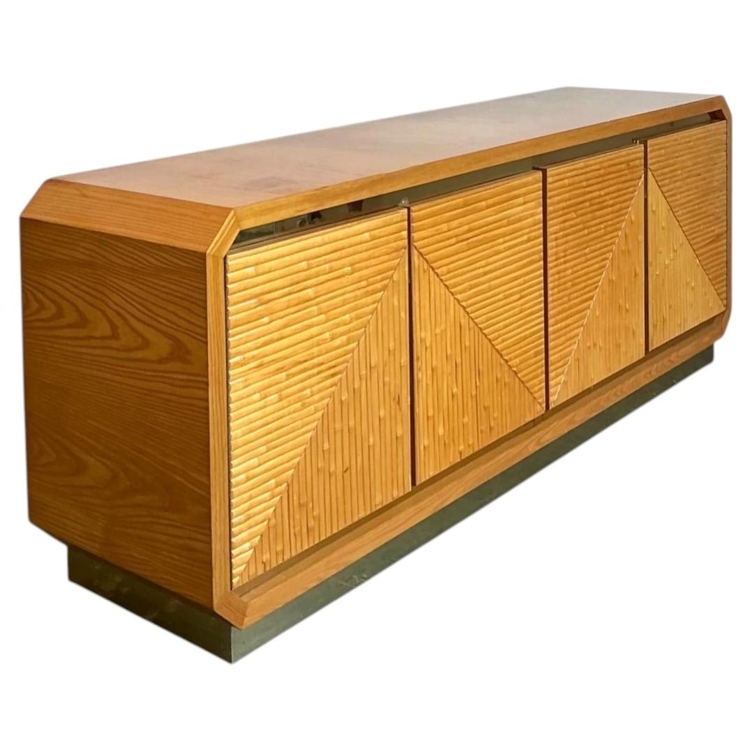 Vintage Geometric Bamboo Credenza