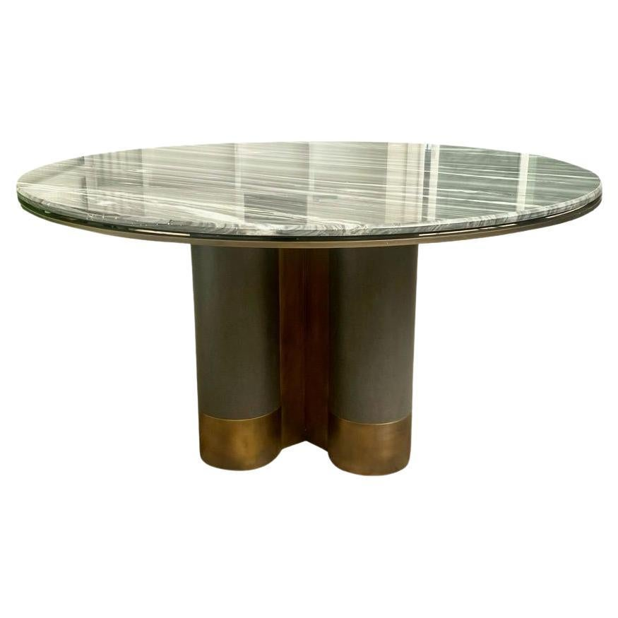 Custom Made Leather, Brass and Marble Dining Table, 2022 Los Angeles