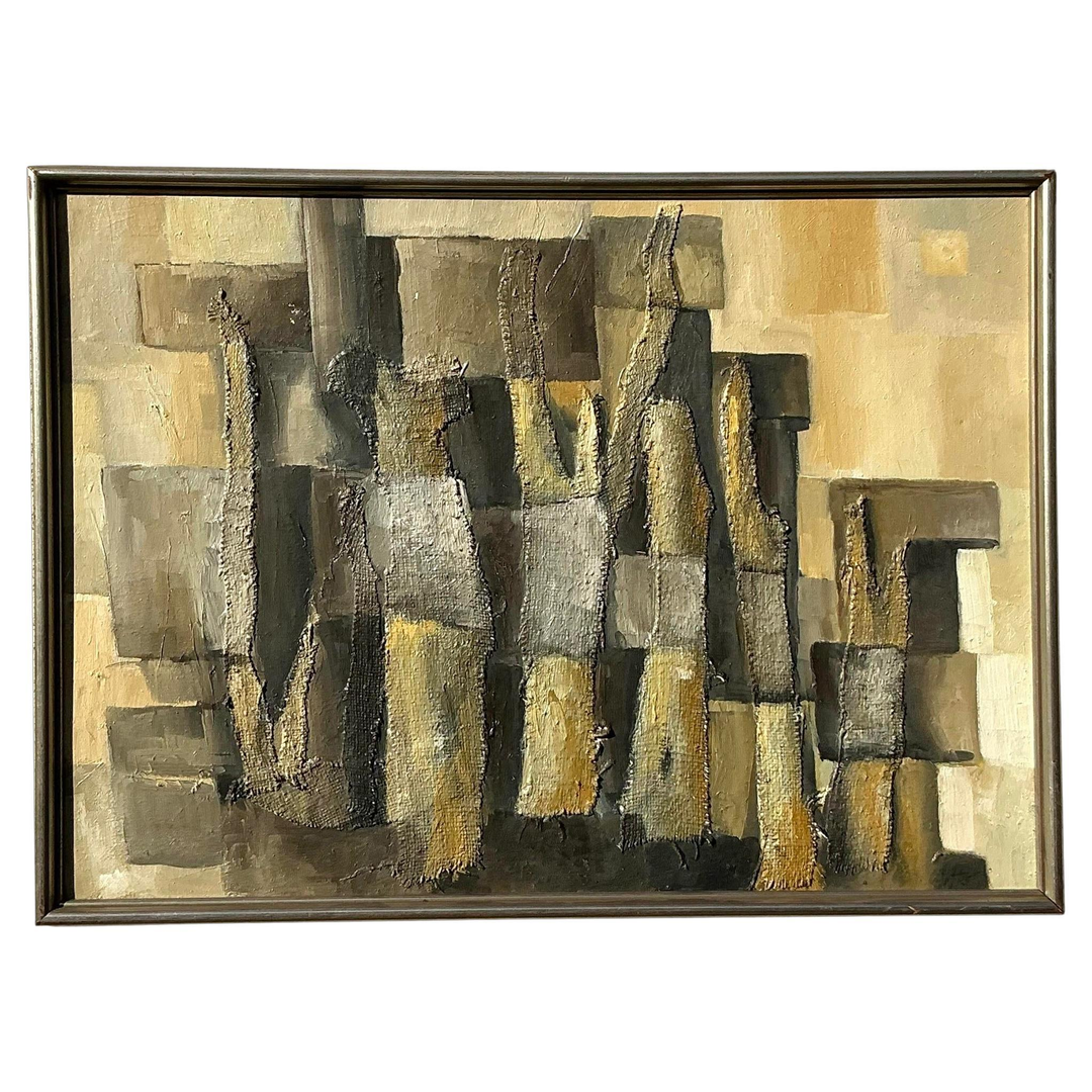 Vintage Boho Original Abstract Mixed Media on Canvas