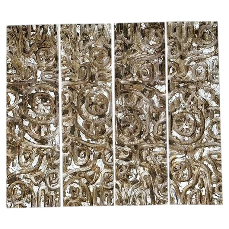 Vintage Carved Wood Panel Wall Sculpture - Set of 4
