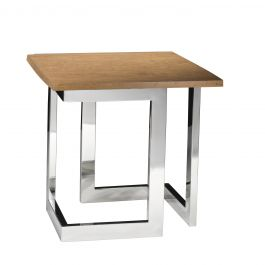 Geo End Table w/ Chrome Base, Brandy Maple Top
